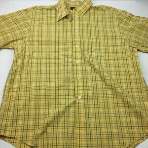 Roundtree & Yorke Mens Plaid Yellow Blue Short Sleeved Shirt Size XL